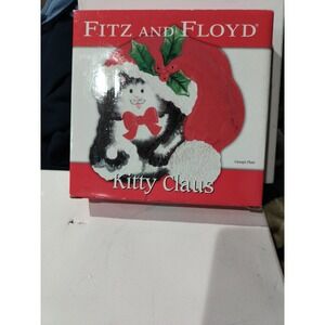 Fitz and Floyd Kitty Claus Canape Plate 2006 Tuxedo Cat Christmas Hand Painted